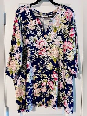 Navy Floral with Embroidery Top